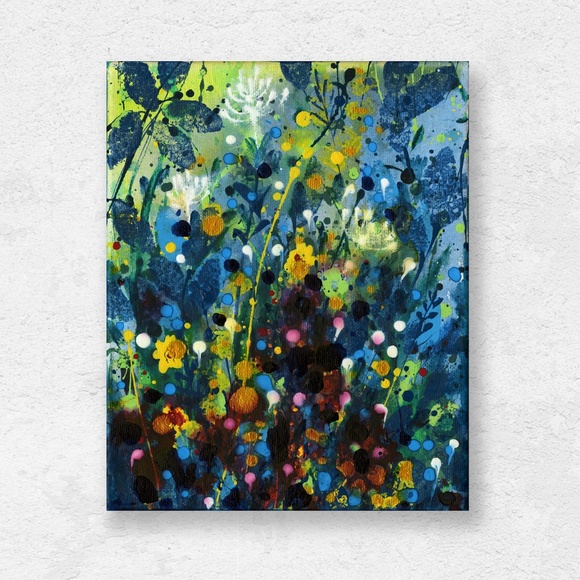 Original Mixed Media Floral painting on Canvas - Meadow Of Happiness 7